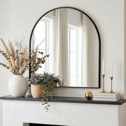 AMOISE Arched Bathroom Mirror for wall, 32"x30" Vanity Mirror, Black | Metal Frame, HD Glass, Over Sink Mirror for Bathroom, Entryway, Living Room & Bedroom