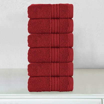 Elegant Comfort Premium Turkish Cotton 6 Pack Washcloths Set - 13 x 13 inch, Luxurious Hotel Spa Quality 100% Turkish Cotton 6PC Washcloth Set - Highly Absorbent - Soft Bathroom Towels, Burgundy