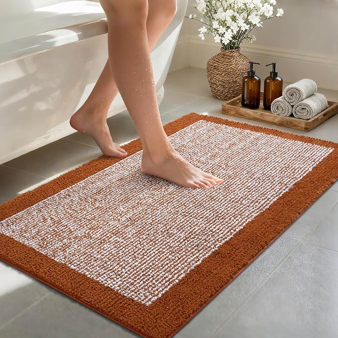 48x24 Long Bathroom Rugs Non Slip Washable,Large Bath Rugs for Bathroom Floor Tub,Soft Absorbent Quick Dry Bath Mats for Shower, Bathtub, Home Decor(Coral Orange)