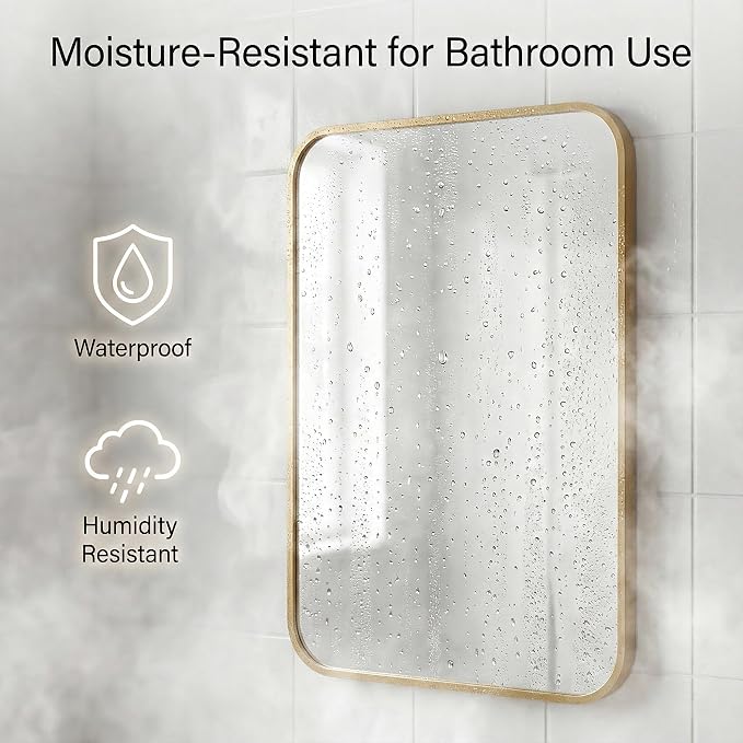 2-Pack 22x30 Inch Antique Gold Rounded Rectangle Bathroom Vanity Mirrors | Double Vanity or Two Bathrooms, Pair or Separate Use, Iron Frame, Layered Shadow Box Look, Two-Way Mount
