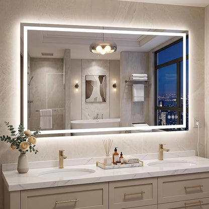 Antok 55x30 LED Bathroom Mirror with Lights, Backlit + Front Lit Vanity Mirror with CRI>90, Dimmable Anti-Fog Smart Mirror with Memory Function, 3 Color Temperatures, Shatterproof Tempered Glass, ETL