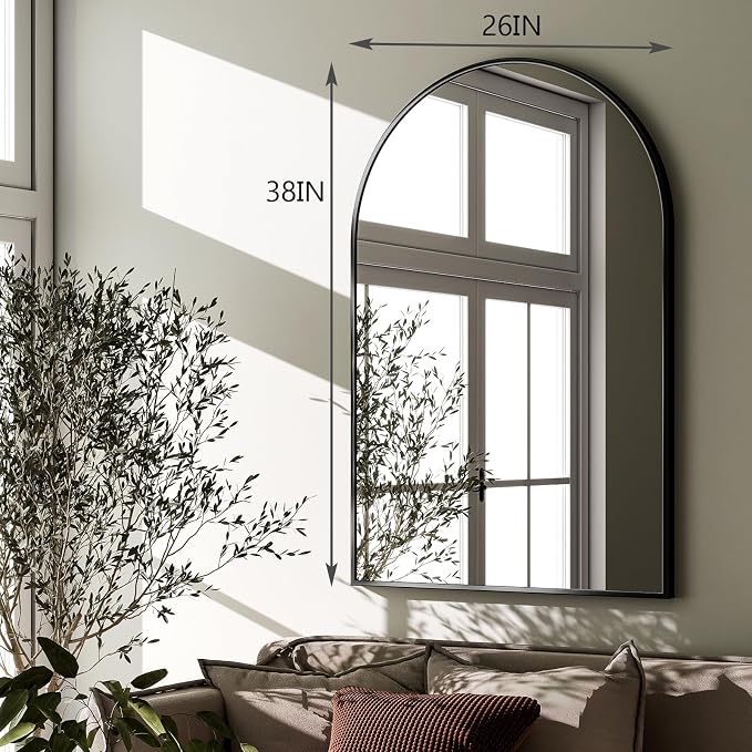 HARRITPURE Arched Wall Mirror 26"x38" Black Arch Bathroom Vanity Mirror | Aluminum Alloy Frame Modern Mirror for Living Room, Bedroom and Entryway