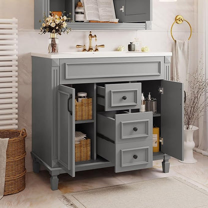36" Bathroom Vanity with Sink Combo, Floor Standing Vanities Storage Cabinet Set W/2 Soft Closing Doors and 2 Drawer