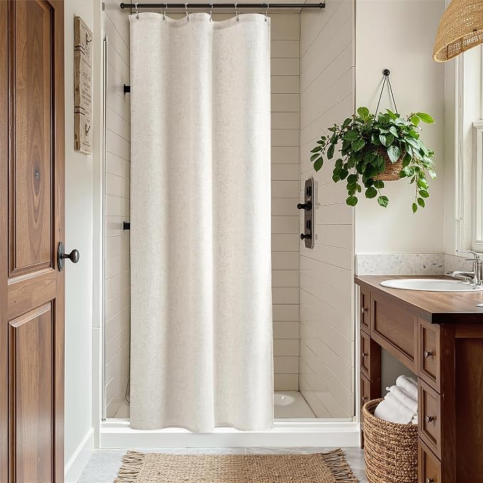 Linen Shower Curtain for Bathroom 36x72 Inch 1 Panel Cream Beige | Small Shower Curtains with Hook for Camper RV Narrow Singel, Neutral Rustic Boho Farmhouse, Simple Shower Decor,Natural Ivory