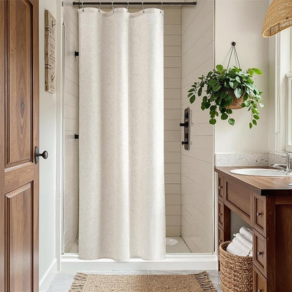 Linen Shower Curtain for Bathroom 36x72 Inch 1 Panel Cream Beige | Small Shower Curtains with Hook for Camper RV Narrow Singel, Neutral Rustic Boho Farmhouse, Simple Shower Decor,Natural Ivory