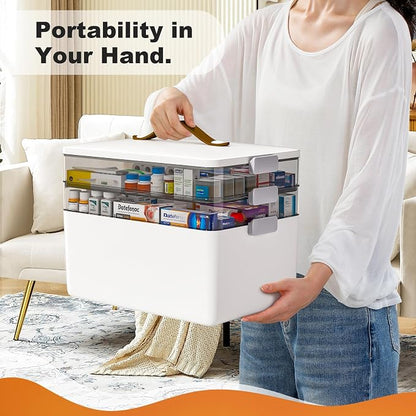 MOPUP 3-Tier Medicine Craft,Sewing,Art,Organizer Storage,Portable Latch Bin with Lid and Leather Handle,Pill Bottle, First Aid, A Household Essential