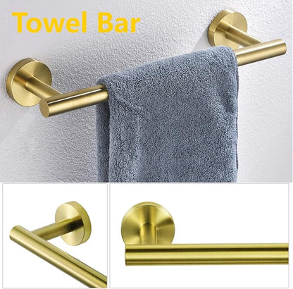 Nolimas 3-Pieces Brushed Gold Bathroom Hardware Set SUS304 Stainless Steel Round Wall Mounted Includes 12" Hand Towel Bar,Toilet Paper Holder,Robe Towel Hooks,Bathroom Accessories Kit