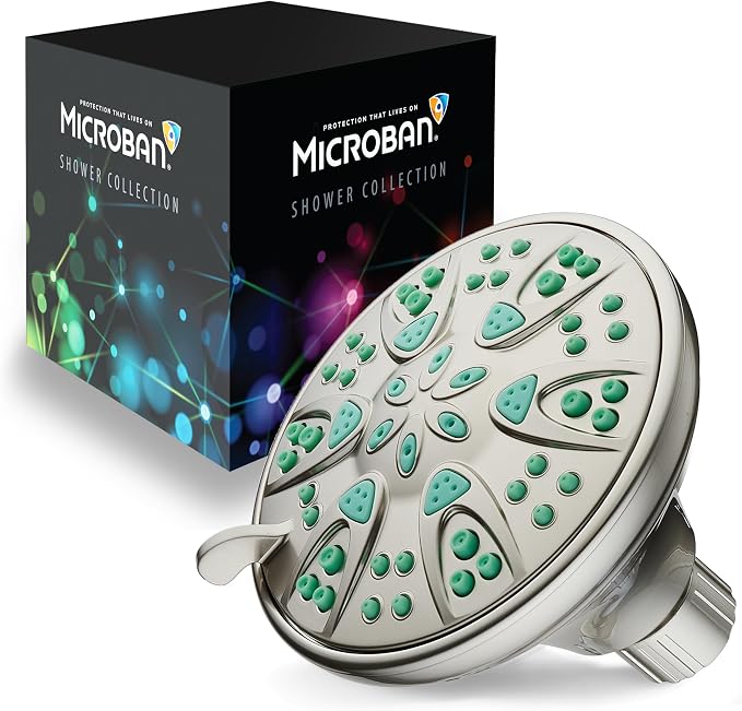 AquaDance Antimicrobial – Anti-Clog High-Pressure 6-Setting Shower Head with Microban Nozzle Protection from Growth of Mold, Mildew & Bacteria for Stronger Shower! 4" Coral Green