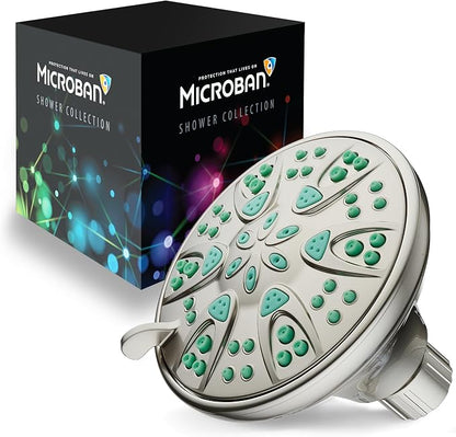 AquaDance Antimicrobial – Anti-Clog High-Pressure 6-Setting Shower Head with Microban Nozzle Protection from Growth of Mold, Mildew & Bacteria for Stronger Shower! 4" Coral Green