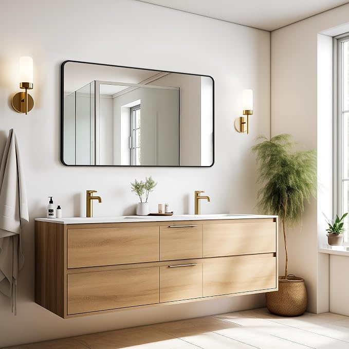 Vanity Bathroom Mirror, 50”x30” Black Bathroom Mirror for Over Sink | HD Tempered Glass, Anti-Rust Frame, Vertical or Horizontal, Wall Mirrors for Bathroom Sink, Living Room, Entryway, Bedroom
