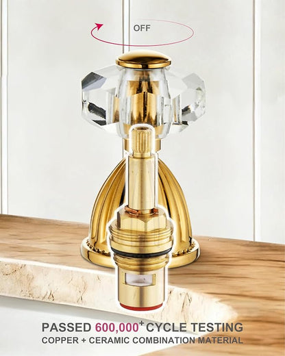 Swan Crystal Gold 3 Hole Vanity Brass 2 Handles 8 inch Cool Copper Widespread Unique Bathroom Sink Faucets, Ornate Restroom Taps Fixtures, 3 Pieces Bird Style Faucets (3 Hole, Golden)