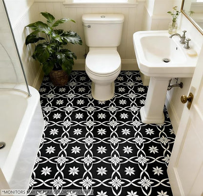 20-Pack Peel and Stick Floor Tile, 7.9”x7.9” Vinyl Flooring for Bathroom Kitchen, Waterproof Non-Slip Durable Self-Adhesive Easy DIY Removable No Residue Black