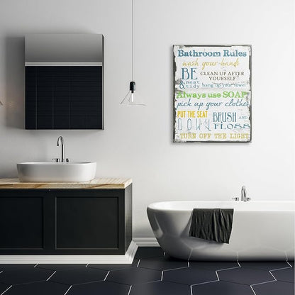 Stupell Industries 'The Stupell Home Decor 'Bathroom Rules ' Typography Bathroom', Canvas Art, 30 x 40 Inches, Easy to Hang and Sturdy, Made in USA, by Taylor Greene