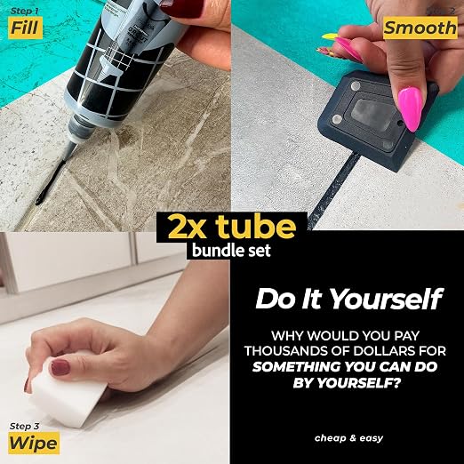 Premixed Tile Grout Repair - Black 2-Pack (17.6oz/500g) | Acrylic sanded formula, for bathroom shower kitchen tile, water-resistant, 24-hour cure, 58 sq ft, value 2-pack