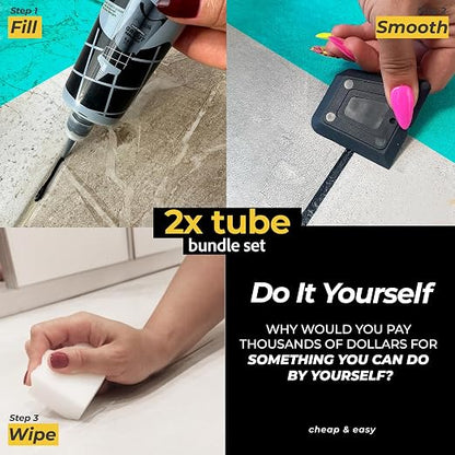 Premixed Tile Grout Repair - Black 2-Pack (17.6oz/500g) | Acrylic sanded formula, for bathroom shower kitchen tile, water-resistant, 24-hour cure, 58 sq ft, value 2-pack