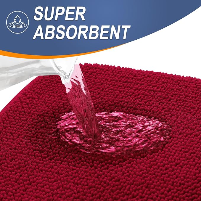 OLANLY Thick Memory Foam Bathroom Rugs 36x24, Soft Absorbent Bath Mat, Red | Quick Dry Bath Rugs, Non-Slip Carpet, Machine Washable Mats for Bathroom Floor, Tub and Shower, Home Decor Accessories