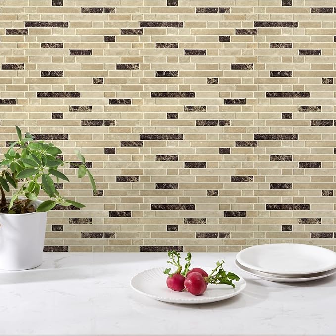 STICKGOO Thicker Peel and Stick Backsplash Tile for Kitchen and Bathroom | 10 Sheets of 12”×12” - 3D Vinyl Self Adhesive Wall Tiles Stick on Backsplash for Kitchen & Bathroom(Reddish Brown)