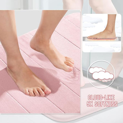 Yimobra Pink Bath Mat, Super Soft Absorbent Memory Foam Bathroom Rug Non Slip, Quick Dry, Machine Washable Floor Carpet for Tub Shower, Home Decor Accessories, 24x17
