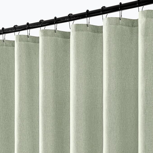 ANRODUO Extra Long Linen Shower Curtain, 84 Inch Fabric Shower Curtain Heavy Duty with 12 Metal Hooks, Waterproof Decor for Bathroom Washable, Button Hole Design, 72x84, Sage Green