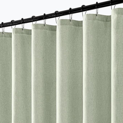 ANRODUO Sage Green Linen Textured Fabric Shower Curtain Set - W72xL84 | Farmhouse Shower Curtain with 12 Metal Hooks, Waterproof Heavy Duty, Button Hole Design, Machine Washable for Bathroom