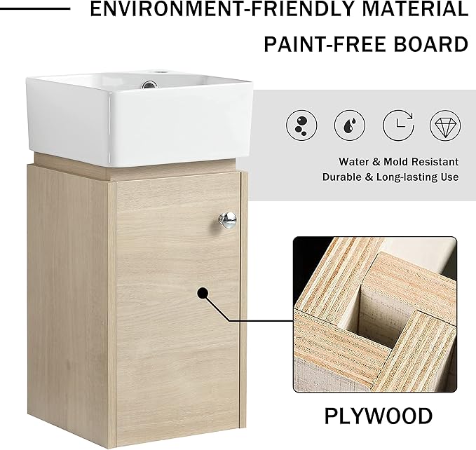 12" Wall-Mounted Bathroom Vanity with Sink & Top Basin - Modern Floating Vanity Cabinet for Small Spaces, Soft-Close Door Storage & Countertop Combo, Space-Saving Design (12x12 Inch)