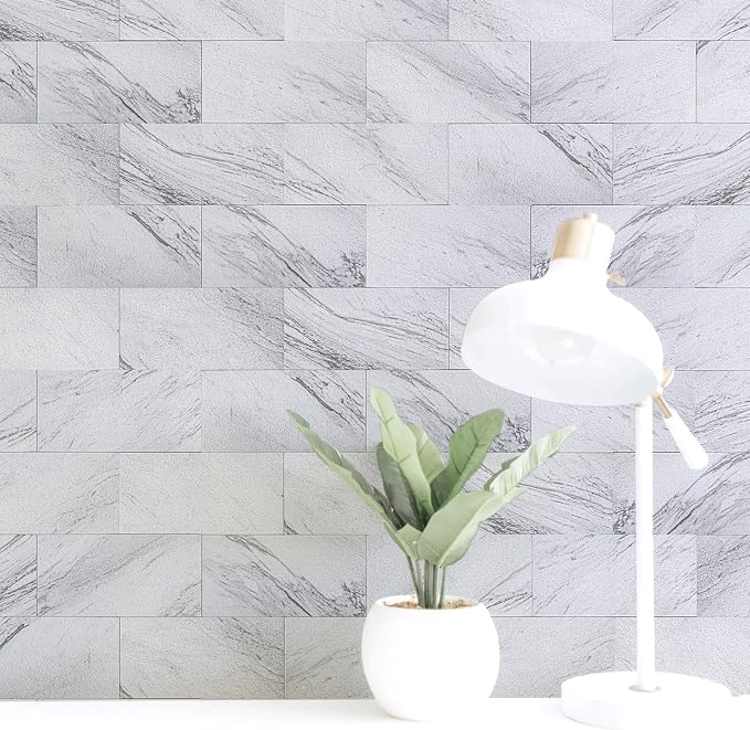 Art3d 102-Pack Peel and Stick Backsplash on Subway Tile, White Granite | 3 x 6 in, PVC, Self Adhesive, Waterproof, Traceless Peel, Modular Splicing, Ideal for Vanities, Bathrooms