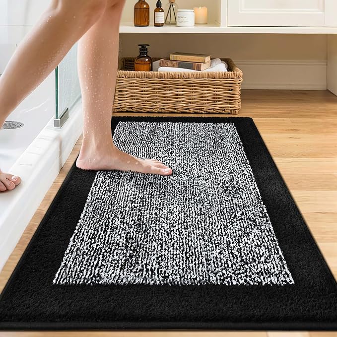 44x24 Large Bathroom Rugs Washable Non Slip, Black Bath Mat for Bathroom Floor Tub, Soft Absorbent Quick Dry Mats for Shower, Bathtub,Home Decor