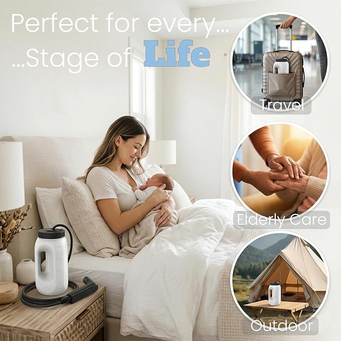 ESSUMAR Portable Bidet for Travel – 2.5L Electric Rechargeable Handheld Bidet Sprayer with 1.2m Hose, 2 Pressure Modes, USB-C, IPX6 Waterproof – Travel Bidet for Women, Men, Postpartum, Camping