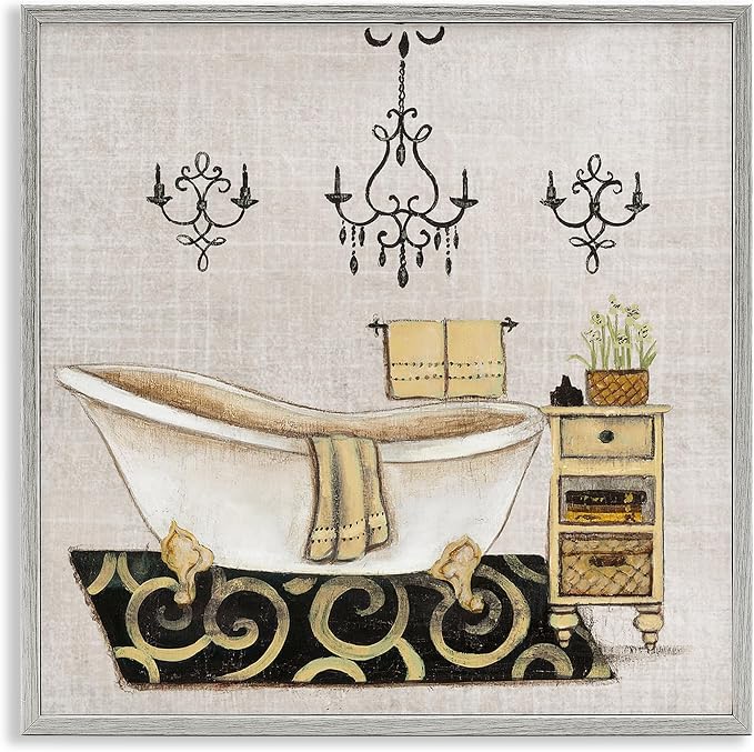Vintage Bathroom Tub Botanical Serenity, 24 x 24 Inch Framed Giclée Print | Stupell Industries · By Janet Tava · Ready to hang once unboxed · Elegant decor for bathroom or bedroom · Made in USA