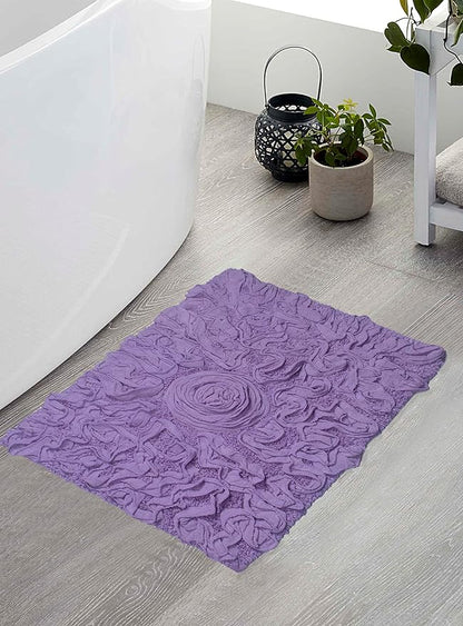 Home Weavers Bell Flower Collection 100% Cotton Tufted Bath Rugs, Extra Soft and Absorbent Bath Rugs, Non-Slip Bath Mats, Machine Washable, Bath Mats for Bathroom Floor, 17"x24" Rectangle, Purple