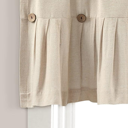 Lush Decor Linen Button Farmhouse Valance Curtians Dark Linen,Valances for Windows - Kitchen Curtains Valances - Bathroom Curtain, 52" W x 18" L (Pack of 12)