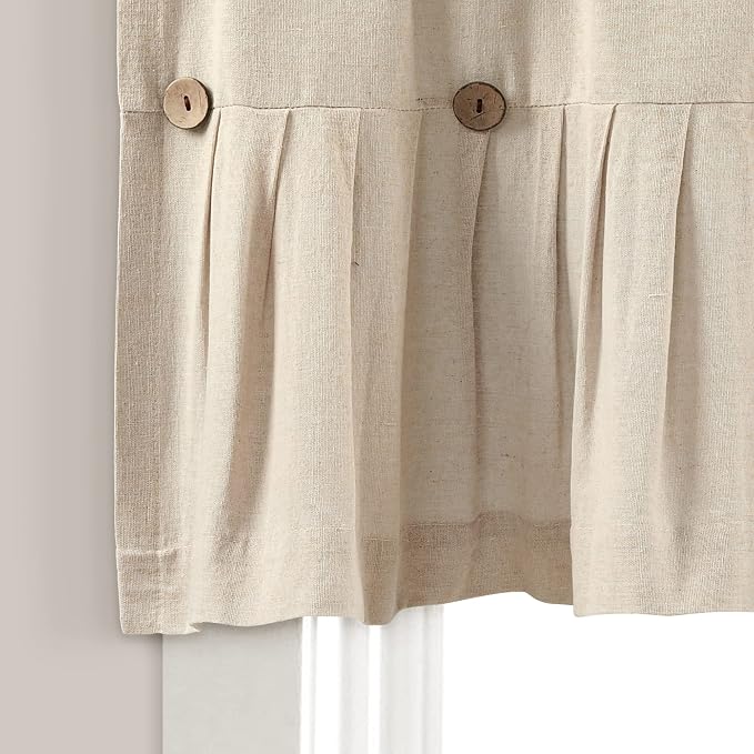 Lush Decor Linen Button Farmhouse Valance, 84" W x 18" L, Dark Linen - Kitchen Curtains Valances - Valances for Windows - Curtain Valance