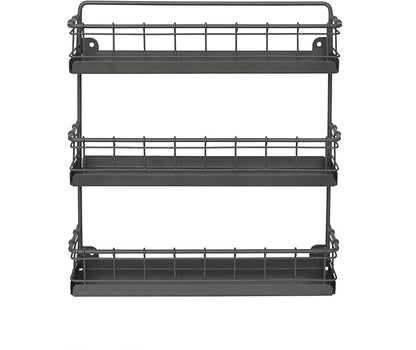 Spectrum 3 Tier Hanging Spice Rack for Wall Black Steel Kitchen Spice Organizer, Wall Mounted Metal Three Tier Metal Spice Organizer Rack for Kitchen Cabinet Pantry Organization