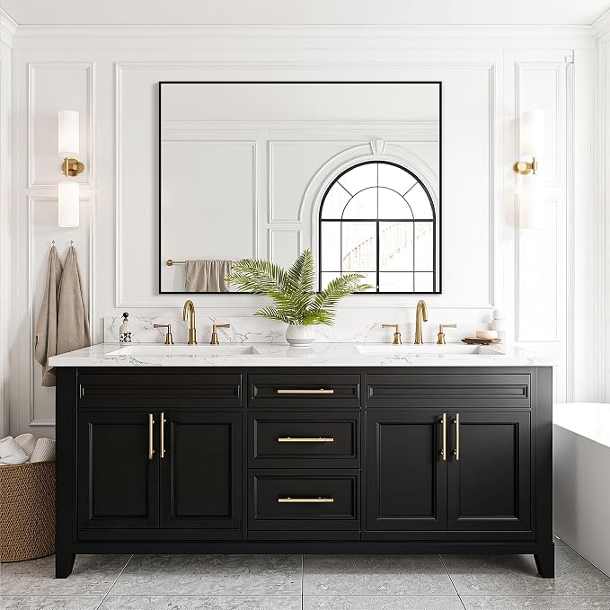 FICTOR Bathroom Vanity Mirror for Over Sink, 30" x 40", Black | Anti-Rust Frame, Shatterproof Tempered Glass, Vertical/Horizontal Wall Mounted Mirror for Bedroom, Entryway, Living Room
