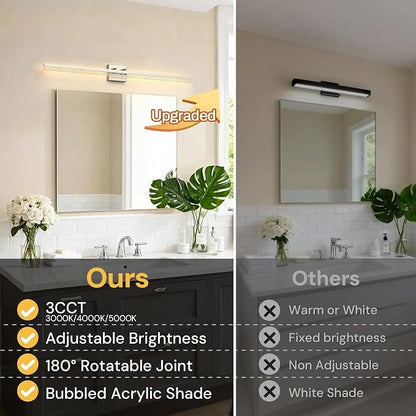 L LOHAS LED 48inch Vanity Light Bar Over Mirror Nickel Bubbled Acrylic 3CCT | Modern Bathroom Light Fixture With Bubbled Acrylic Shade, Adjustable LED Vanity Lighting for Mirror and Living Room Wall