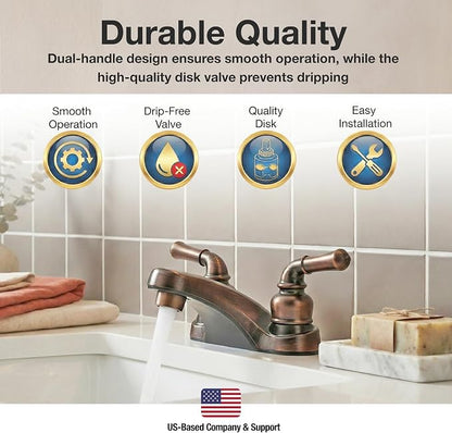 Dura Faucet DF-PL700C-ORB RV Two Handle Bathroom Faucet (Oil Rubbed Bronze) | RV two handle bathroom sink faucet for campers, trailers, and motorhomes.