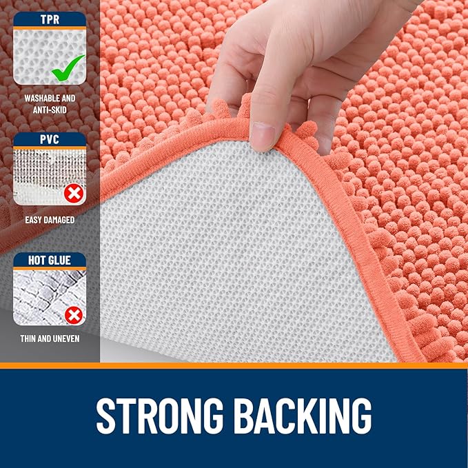 OLANLY Small Bathroom Rugs 24x16, Extra Soft Absorbent Chenille Bath Rugs | Coral, Quick-Drying Rubber Backing, Machine Washable Bath Mat for Bathroom Floor, Tub and Shower, Home Decor Accessories