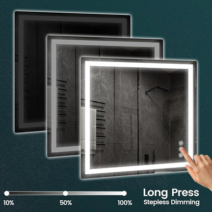 30" x 36" LED Bathroom Mirror with Lights, Memory Vanity Mirror | Anti-Fog, 3 Color Modes, Dimmable, Front Lit, Memory Function, Tempered Glass, Lighted Bathroom Mirror for Wall