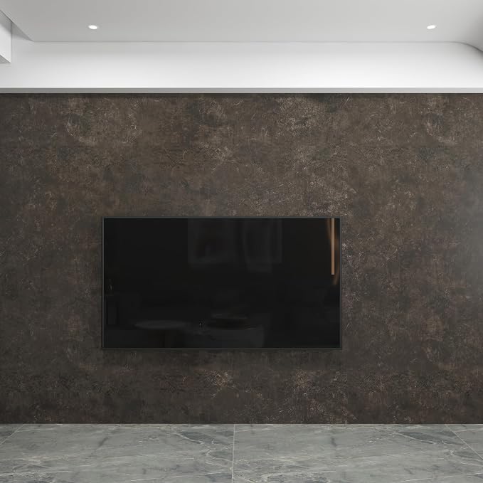 3yecao 16"×1181" Big Roll Large Size Thick Dark Brown Tan Grey Concrete Wallpaper Peel and Stick Vinyl Wrap Glossy Waterproof Taupe Charcoal Gray Concrete Cement Contact Paper for Bedroom Office Walls