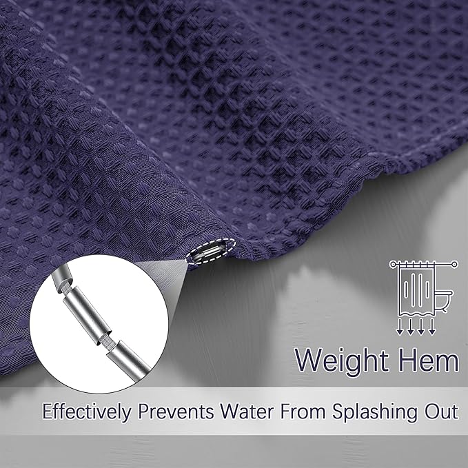 Purple Shower Curtain - Waffle Weave Fabric Heavy Duty Shower Curtain for Bathroom, Water Repellent Weighted 256GSM Hotel Quality Machine Washable Bath Curtains with 12 Hooks, 72Wx72H