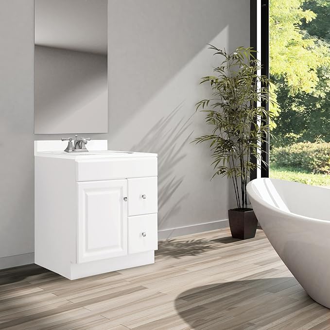 Design House Wyndham Bathroom Vanity, Solid Wood Construction, 1-Door, 2 Drawers, for 25-in. x 19-in. Vanity Tops, Easy-to-Assemble, White, 30.0 in. W x 18.0 in. L x 30.0 in. H, 597203