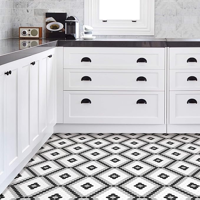 FloorPops FP2950 Leyton Peel & Stick Floor Tiles, Black