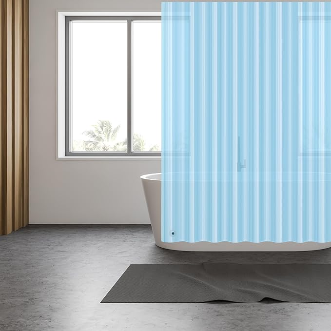EHZNZIE Shower Curtain Liner Light Weight PEVA, Shower Liner 72x72 Inches, Waterproof, No Chemical Smell with 12 Rust Proof Metal Grommets for Bathroom Shower Curtain, Clear Blue