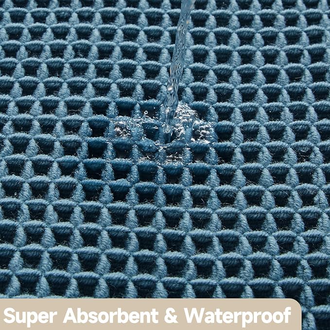 TYUU Waffle Bath Mat, Boho Bathroom Rugs Non Slip, 36x24 Denim Blue | Super Absorbent Quick Dry Bath Rug, Non-Slip Backing, Soft Waffle Washable Farmhouse Bathroom Mats, Tub, Shower & Home Decor