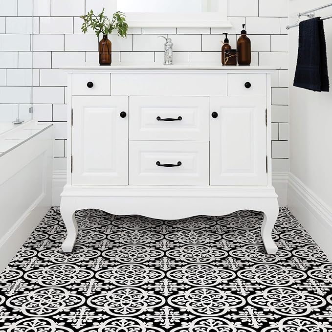 FloorPops Black Gothic Peel & Stick Floor Tiles, FP2475 (Pack of 6)