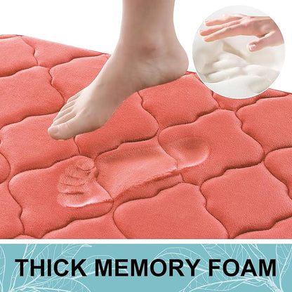 OLANLY Memory Foam Bath Mat Rug 24x16, Ultra Soft and Absorbent Bathroom Rugs, Non-Slip, Comfortable, Machine Washable Bath Carpet for Bathroom Floor, Tub, Shower and Home Decor Accessories, Coral