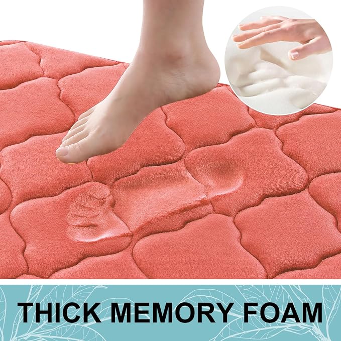 OLANLY Memory Foam Bath Mat Rug 30x20, Ultra Soft and Absorbent Bathroom Rugs, Non-Slip, Comfortable, Machine Washable Bath Carpet for Bathroom Floor, Tub, Shower and Home Decor Accessories, Coral