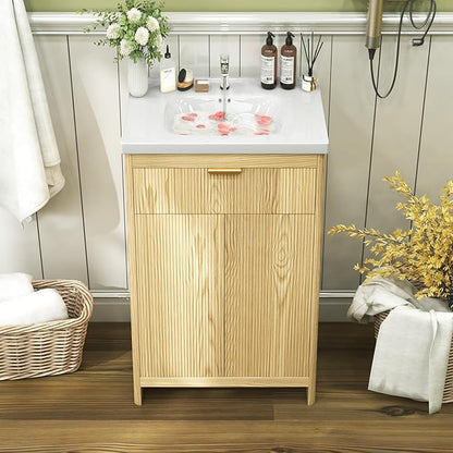 24" Modern Bathroom Vanity with Ceramic Sink, 2 Doors & 1 Drawer, Wooden Storage Cabinet, Actual 23.6" L x 18.5" W x 35.4" H