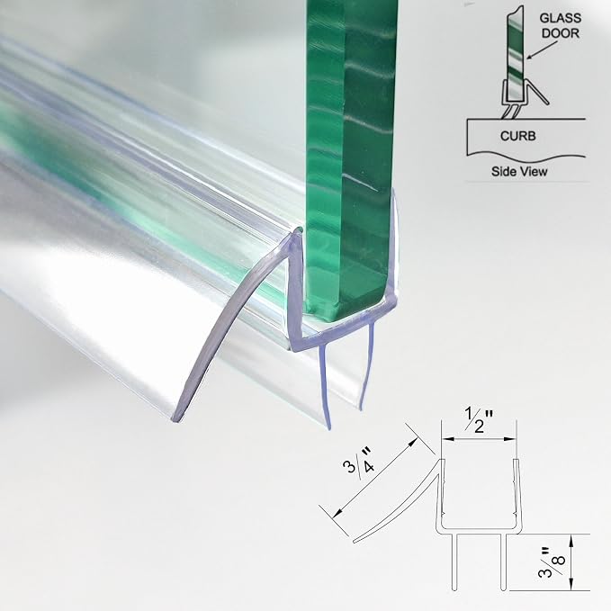 Shower Door Seal Strip Kits Set of 3 Polycarbonate Include 2 PCS 80" Side Seals and 1 PCS 36" Bottom Seal for 1/2"(12mm) Thick Glass