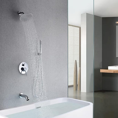 sumerain Rain Shower System with Tub Spout, Tub Shower Faucet Set with 8 inches Shower Head and Hand Shower, Valve Included Chrome